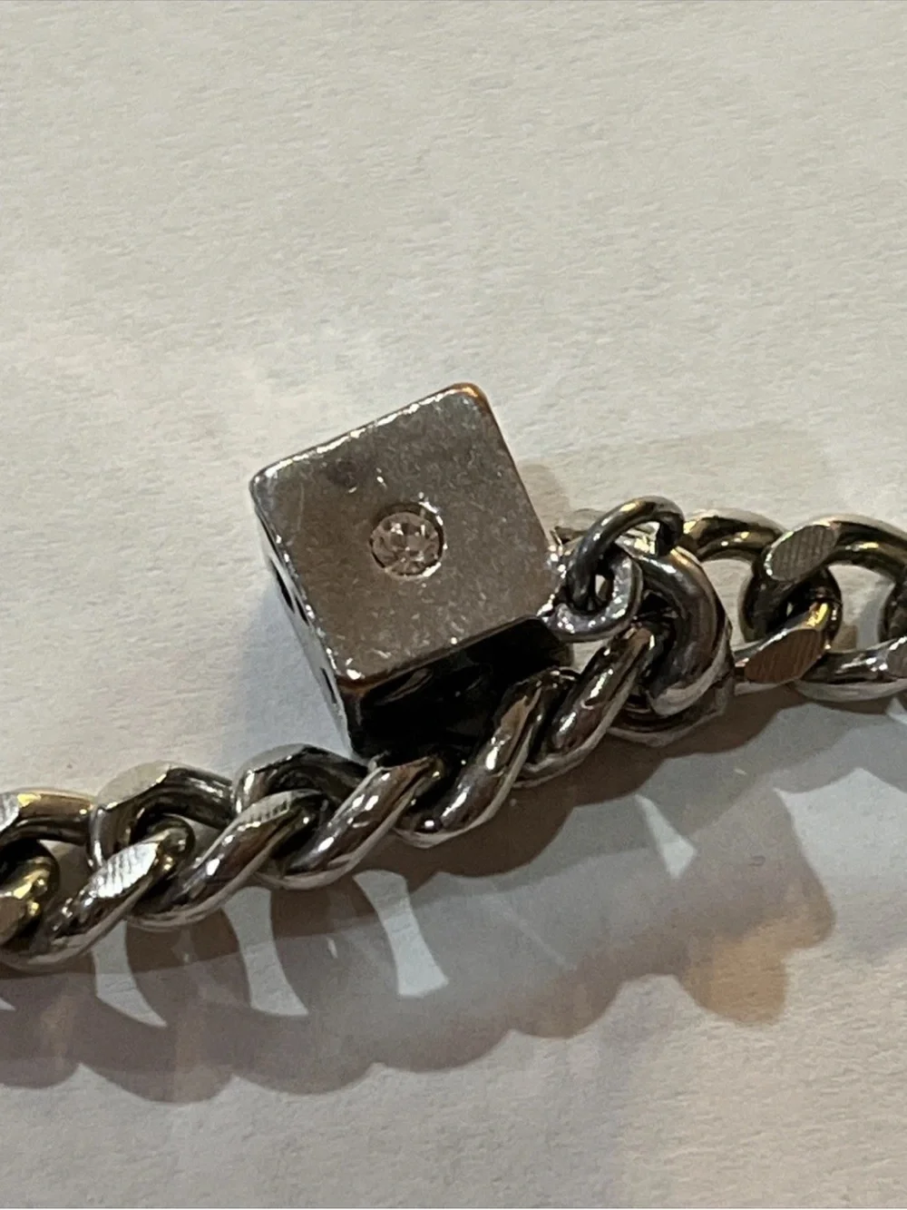 Sterling Silver Charm Bracelet with Black Spade and Gold Glitter Club Charms 8”